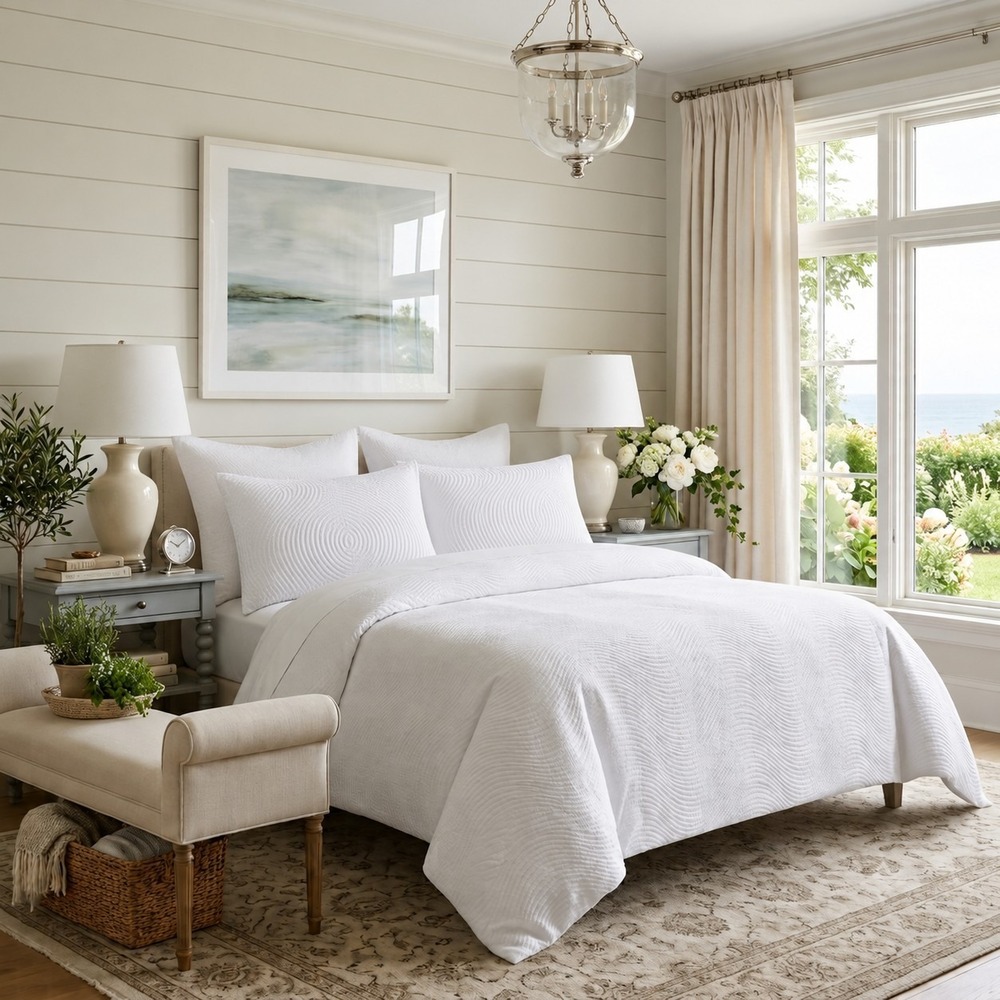 West Elm King Duvet Cover Sham 3Set Matellase Organic Cotton Minimalist Coastal